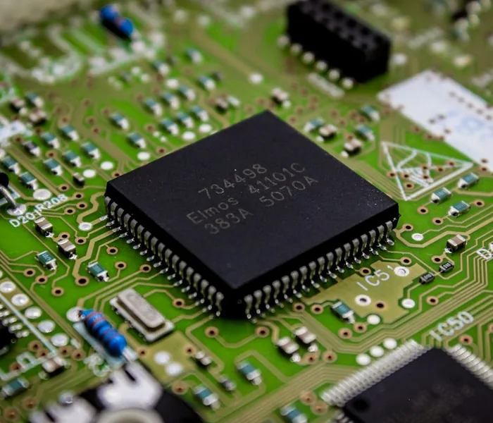 Close-up of a chip on a circuit board