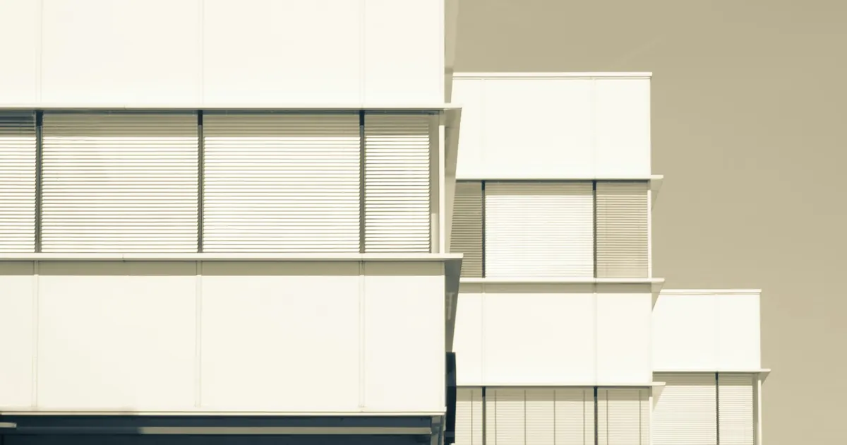 Modern office buildings with geometric supports