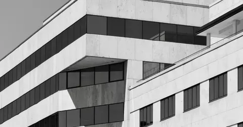 Geometric facade of a modern office building