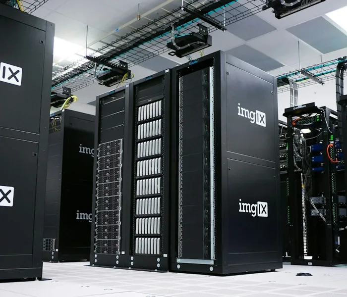 Rows of server racks in a data centre